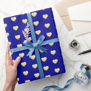 Royal Blue and Gold Hearts Pattern