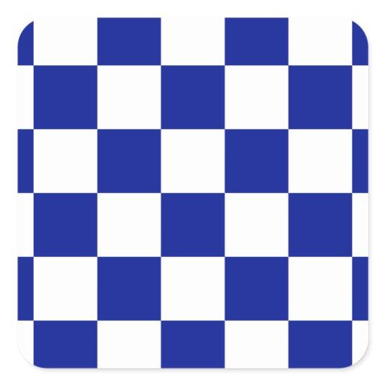 Royal Blue and White Checkered Pattern Square Sticker