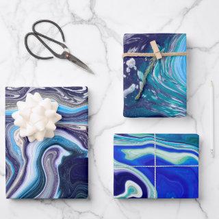 Royal Blue and White Marble Waves Fluid Art  Sheets