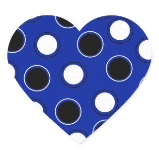 Royal Blue Black White Polka Dots Circles Pattern Heart Sticker