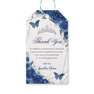 Royal Blue Floral Butterflies Quinceañera Birthday Gift Tags