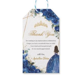Royal Blue Floral Princess Quinceañera Birthday  Gift Tags