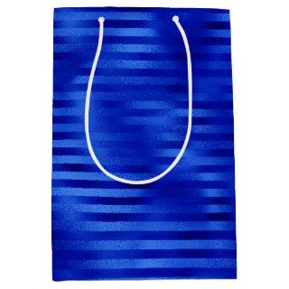 Royal Blue Foil Striped Hanukkah  Medium Gift Bag