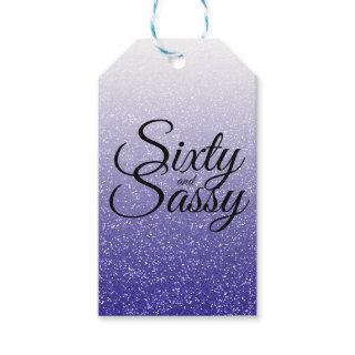 Royal Blue Glitter Ombre 60 Sassy 60th Birthday Gift Tags