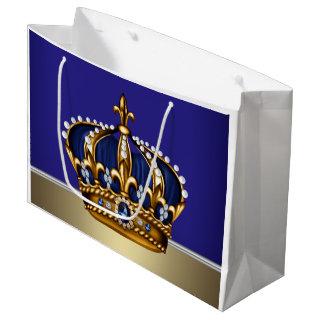 Royal Blue Gold Crown Prince King Large Gift Bag