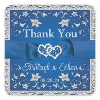 Royal Blue, Gray Two Hearts, One Love Square Sticker
