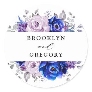 Royal Blue Lilac Purple Floral Envelope Classic Ro Classic Round Sticker