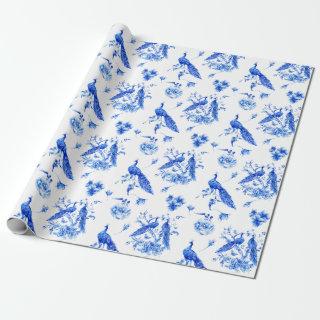 Royal blue peacock chinoiserie pattern