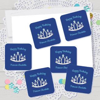 Royal Blue Princess Tiara Birthday Party Stickers
