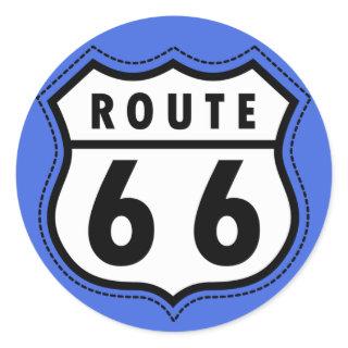 Royal Blue Route 66 Road Sign Classic Round Sticker