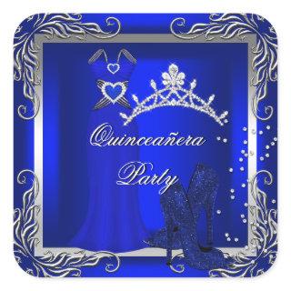 Royal Blue Silver Quinceanera Blue High Heel Shoes Square Sticker