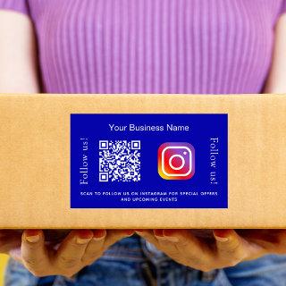 Royal blue white business name qr code instagram rectangular sticker