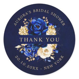 Royal Blue Yellow Gold Bridal Shower Thank you Cla Classic Round Sticker