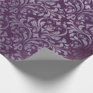Royal Damask Distressed Purple Plum Floral Gray Gr