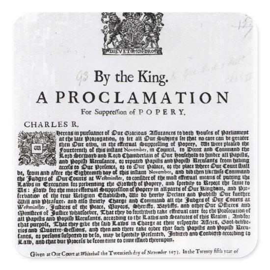 Royal Declaration, 1675 Square Sticker