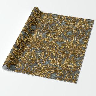 Royal Gold and Cyan Ornate Celtic Damask