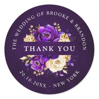 Royal Purple Violet Gold Botanical Thank you  Clas Classic Round Sticker