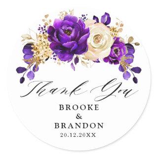 Royal Purple Violet Gold Floral Botanical Wedding Classic Round Sticker