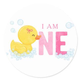 Rubber Duck First Birthday  Classic Round Sticker