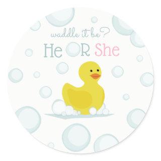 Rubber Duck Waddle It Be Baby Gender Reveal Classic Round Sticker