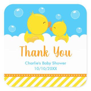 Rubber Ducky Baby Shower Yellow Blue Thank You Square Sticker