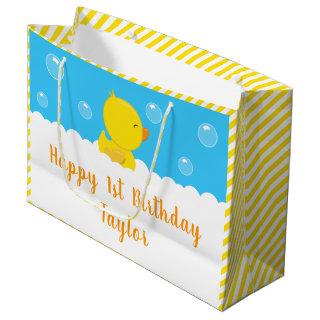 Rubber Ducky Yellow and Blue Happy Birthday Large Gift Bag