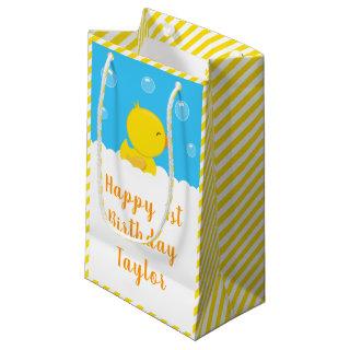 Rubber Ducky Yellow and Blue Happy Birthday Small Gift Bag