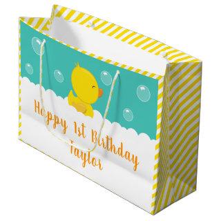 Rubber Ducky Yellow and Green Happy Birthday Large Gift Bag