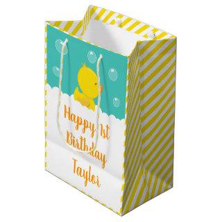 Rubber Ducky Yellow and Green Happy Birthday Medium Gift Bag