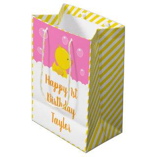 Rubber Ducky Yellow and Pink Happy Birthday Medium Gift Bag