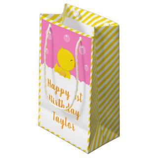 Rubber Ducky Yellow and Pink Happy Birthday Small Gift Bag