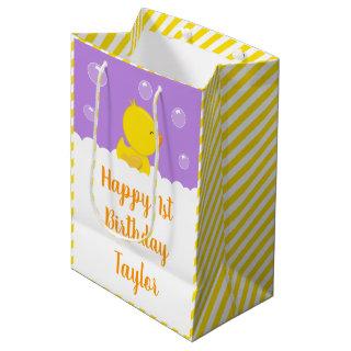 Rubber Ducky Yellow and Purple Happy Birthday Medium Gift Bag