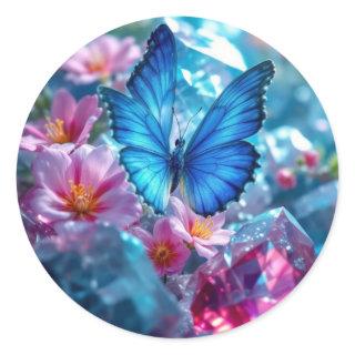 Ruby Crystals Garden Butterfly Classic Round Sticker