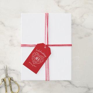 Ruby red 40th jewel heart line art gift tags