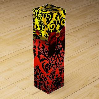 RUBY RED RIBBON, BLACK GOLD ART NOUVEAU DAMASK WINE BOX