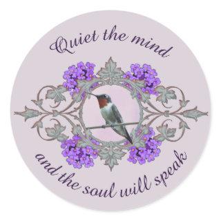 Ruby Throated Hummingbird, Purple Embellishments Classic Round Sticker