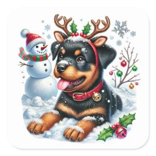 Ruff the Red-Nosed Rottie! Square Sticker