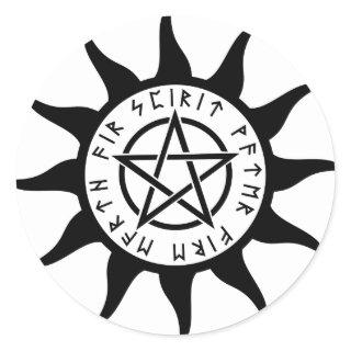 Runic Pentacle Sun Round Sticker
