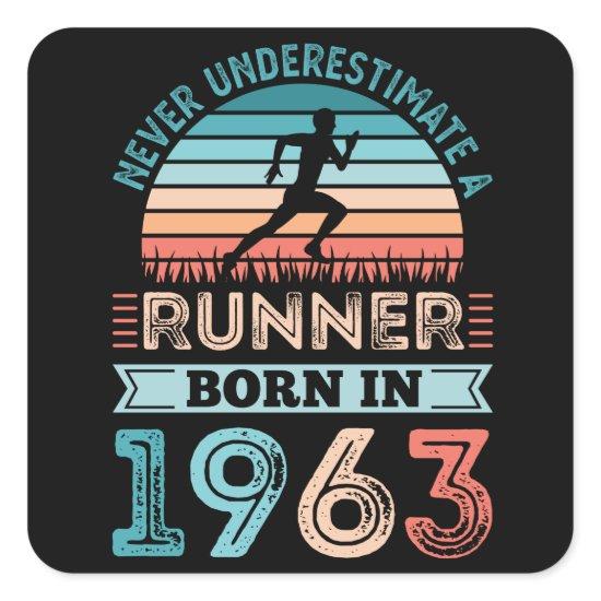 Runner born in 1963 60th Birthday Gift Running Dad Square Sticker