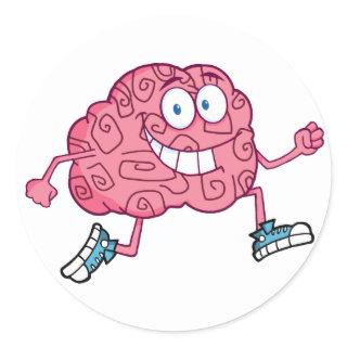 Running Brain Cartoon Character Classic Round Sticker