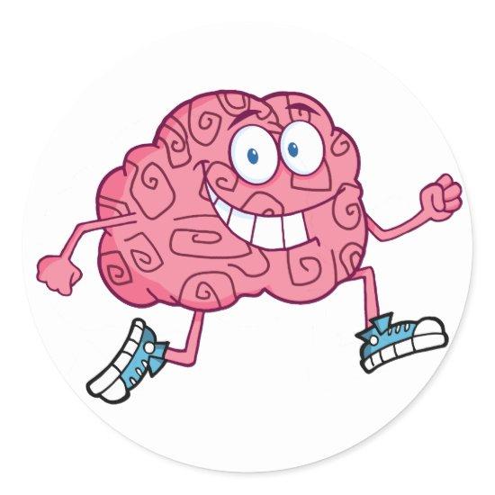 Running Brain Cartoon Character Classic Round Sticker