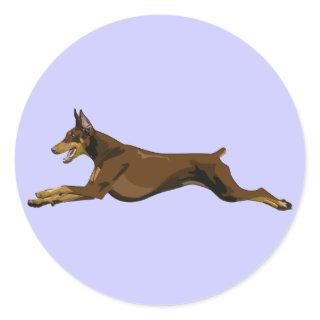 Running Doberman, Red Classic Round Sticker