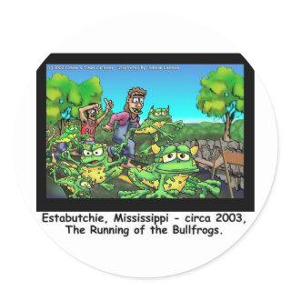 Running Of The Bull Frogs Funny Gifts/Collectibles Classic Round Sticker
