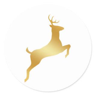 Running Reindeer gold silhouette Classic Round Sticker