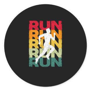 Running Retro Vintage Running Funny Jogging Runner Classic Round Sticker