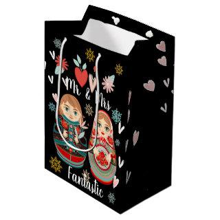 Russian Matryoshka Dolls Mr & Mrs Snowflakes Medium Gift Bag