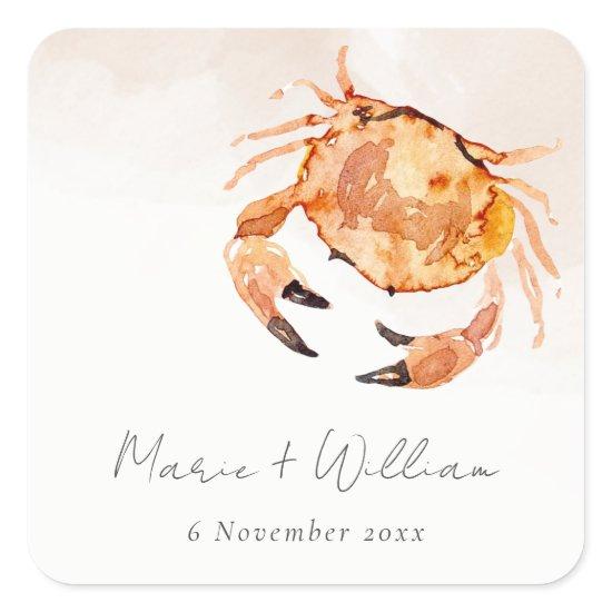 Rust Orange Sand Coastal Crab Nautical Wedding Square Sticker