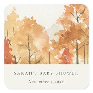 Rust Orange Yellow Autumn Fall Tree Baby Shower Square Sticker