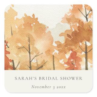 Rust Orange Yellow Autumn Fall Tree Bridal Shower Square Sticker