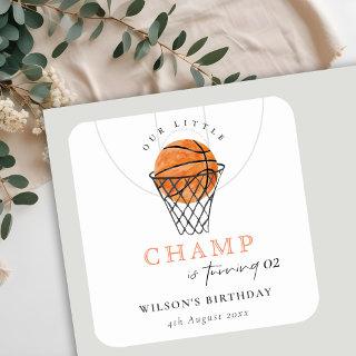 Rust Our Little Champ Basketball Any Age Birthday Square Sticker